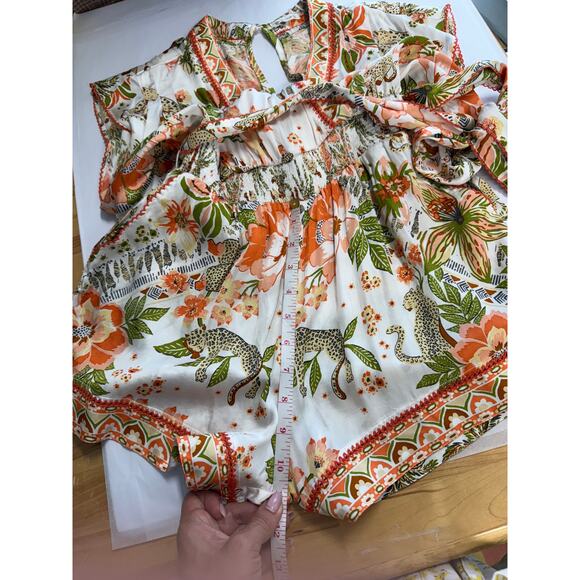 Poupette St Barth Romper Shorts Jumpsuit Anaik Pink Orange Leo Foulard Size XS/S - Picture 9 of 10
